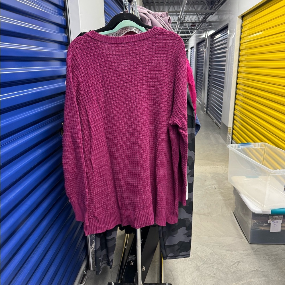 Woman Within | Burgundy Side Button V-Neck Waffle Knit Sweater | size 3x - Picture 4 of 4